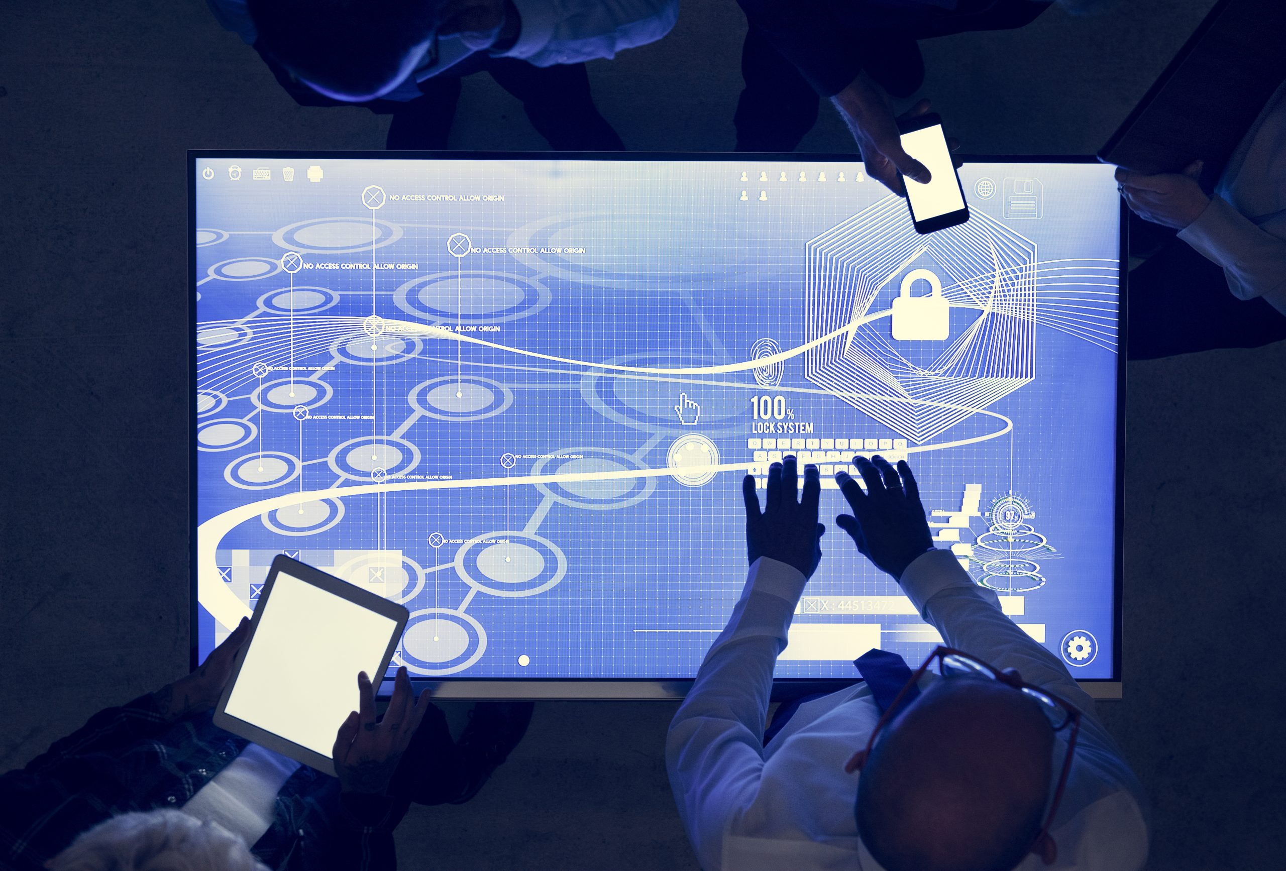 People in a technology cyber space meeting